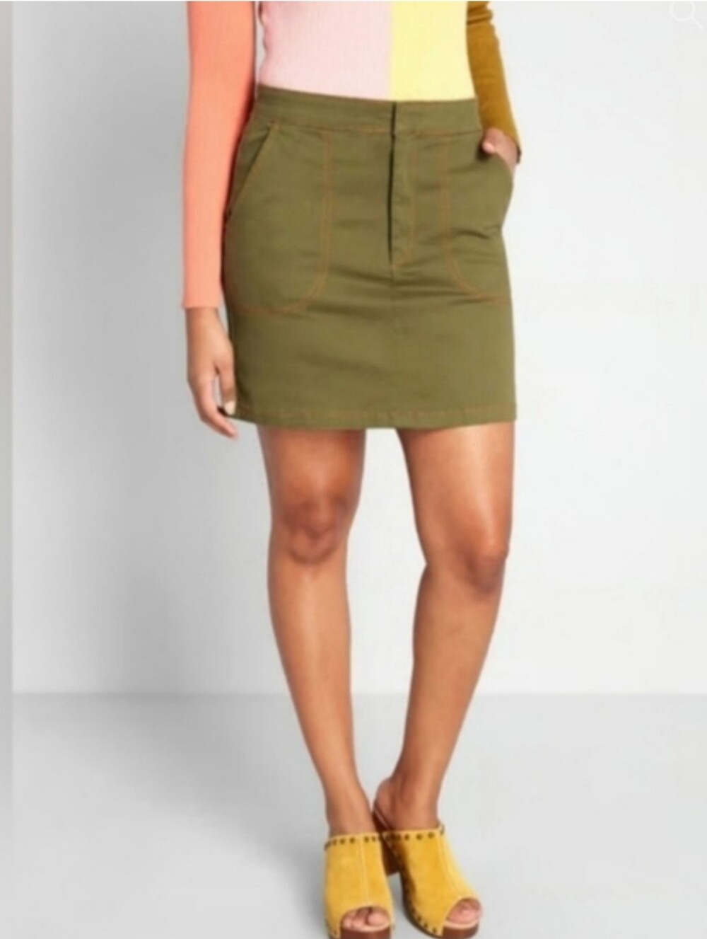 NWT Modcloth Green Mini Cotton Skirt with Detailed Stitching - size 14 & 28